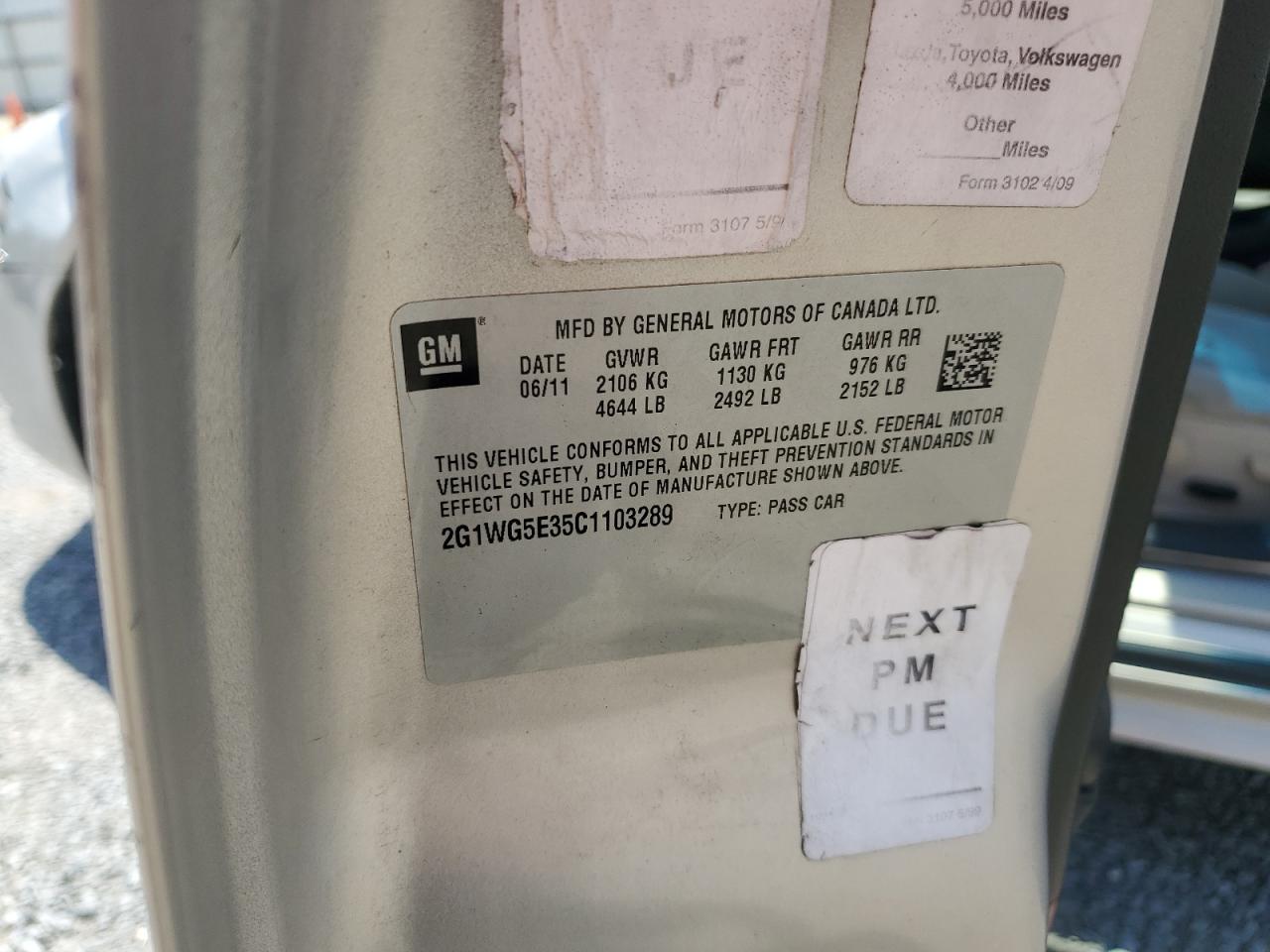 2G1WG5E35C1103289 2012 Chevrolet Impala Lt