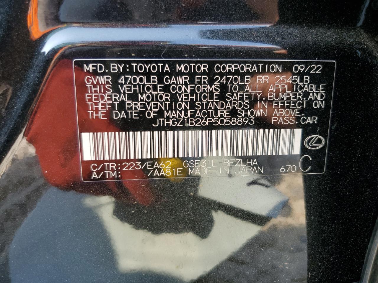 JTHGZ1B26P5058893 2023 Lexus Is 350 F Sport Design