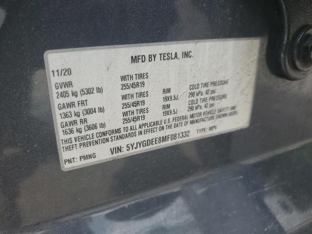 2021 Tesla Model Y VIN: 5YJYGDEE8MF081332 Lot: 54223344