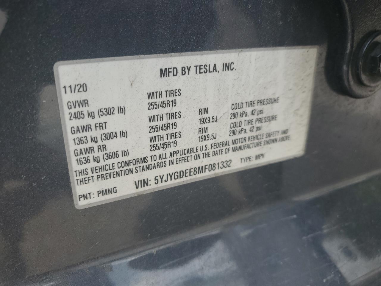 5YJYGDEE8MF081332 2021 Tesla Model Y