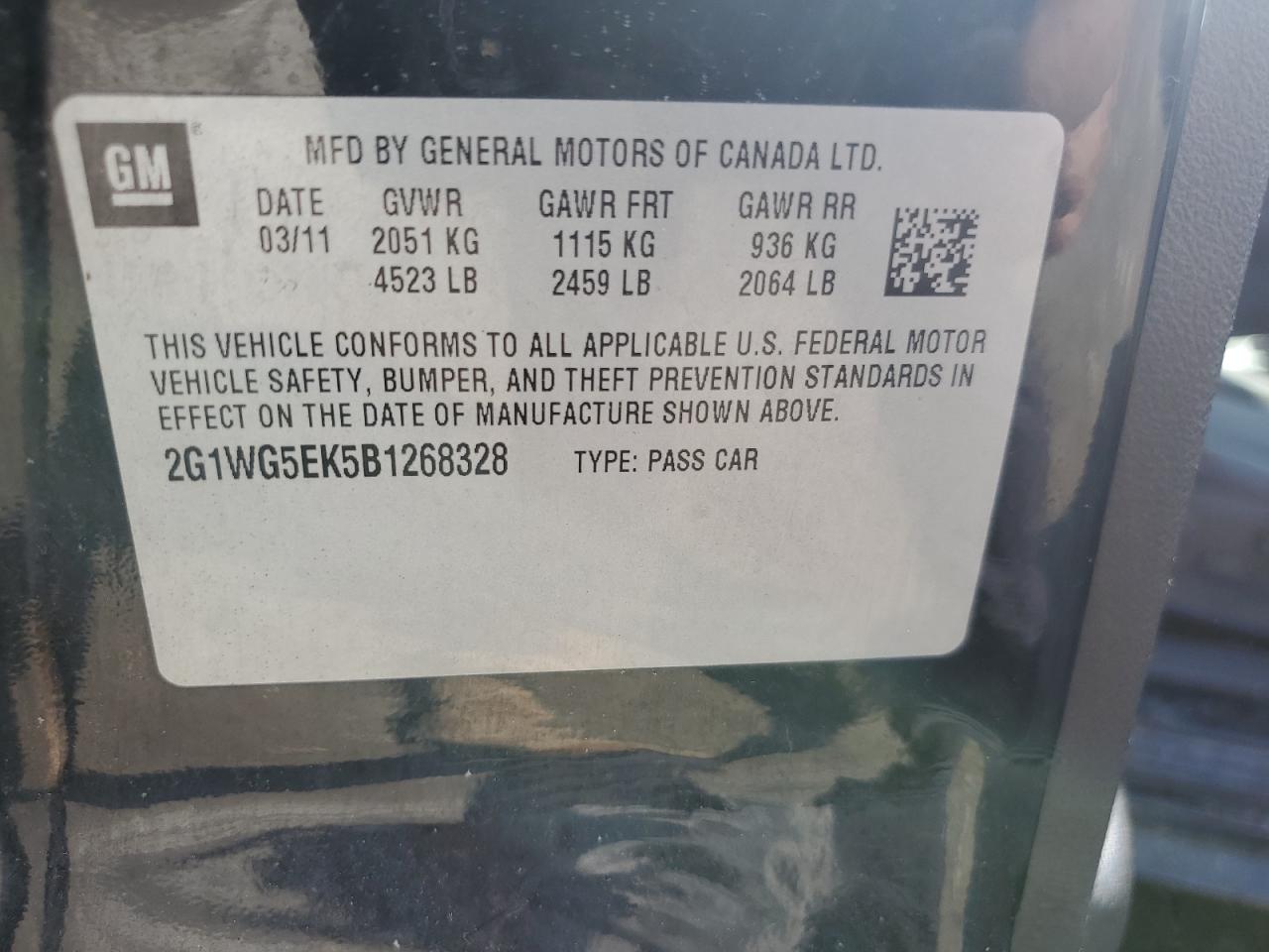 2G1WG5EK5B1268328 2011 Chevrolet Impala Lt