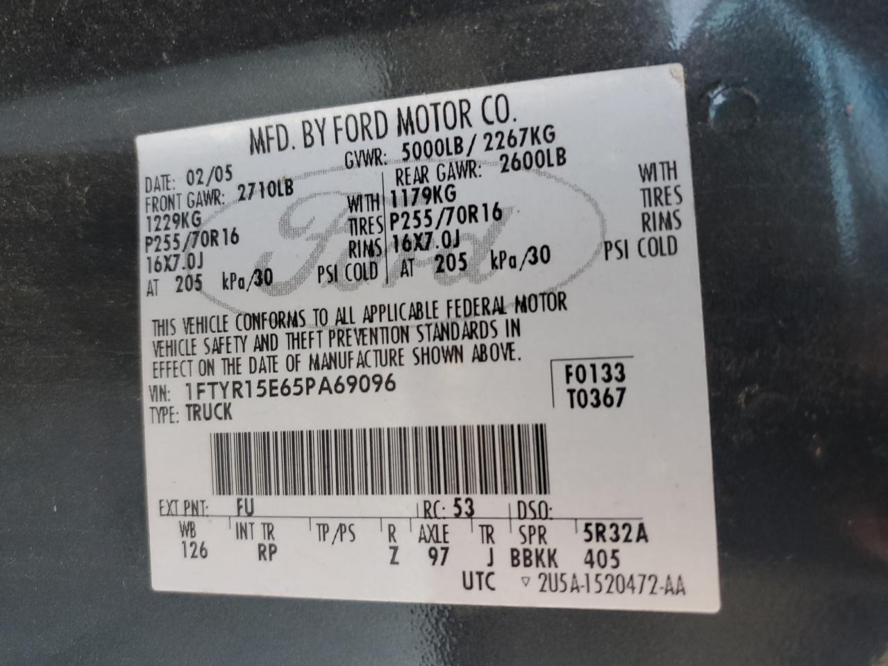 1FTYR15E65PA69096 2005 Ford Ranger Super Cab