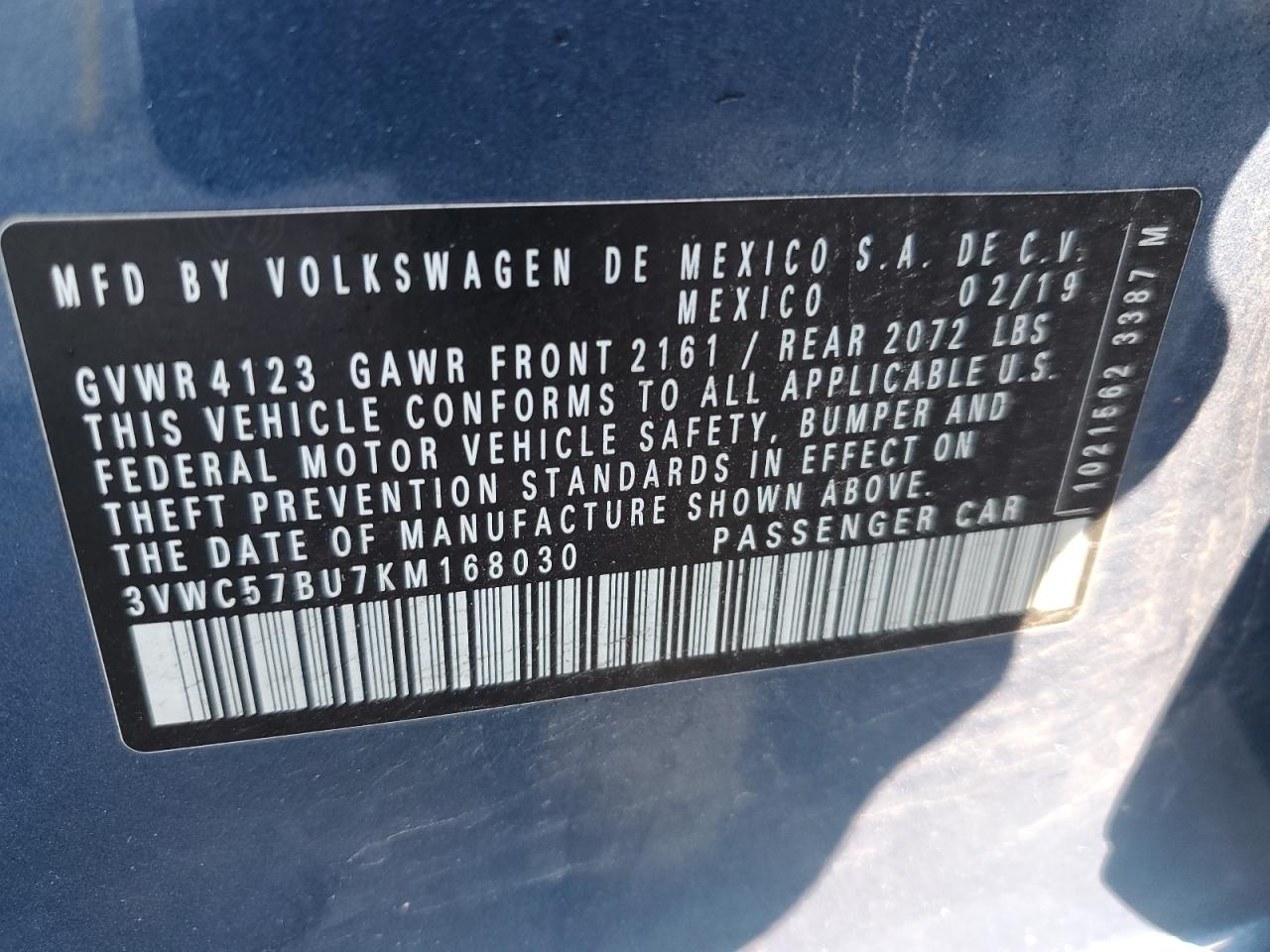 3VWC57BU7KM168030 2019 Volkswagen Jetta S