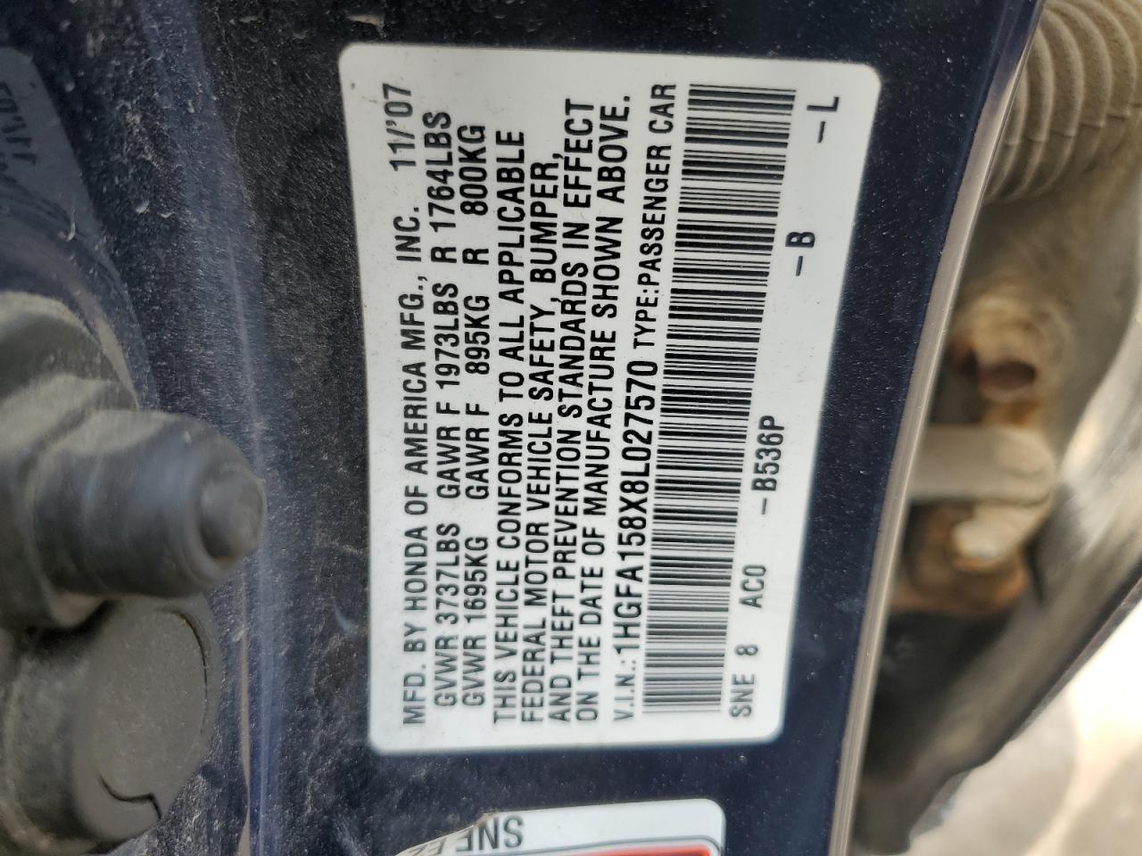 1HGFA158X8L027570 2008 Honda Civic Ex