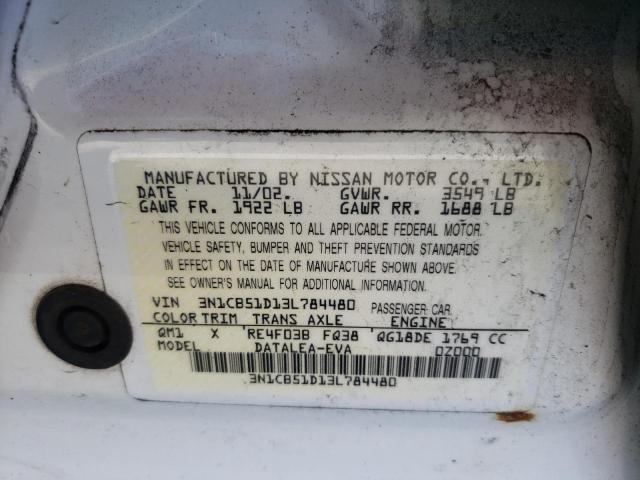 2003 Nissan Sentra Xe VIN: 3N1CB51D13L784480 Lot: 54832554