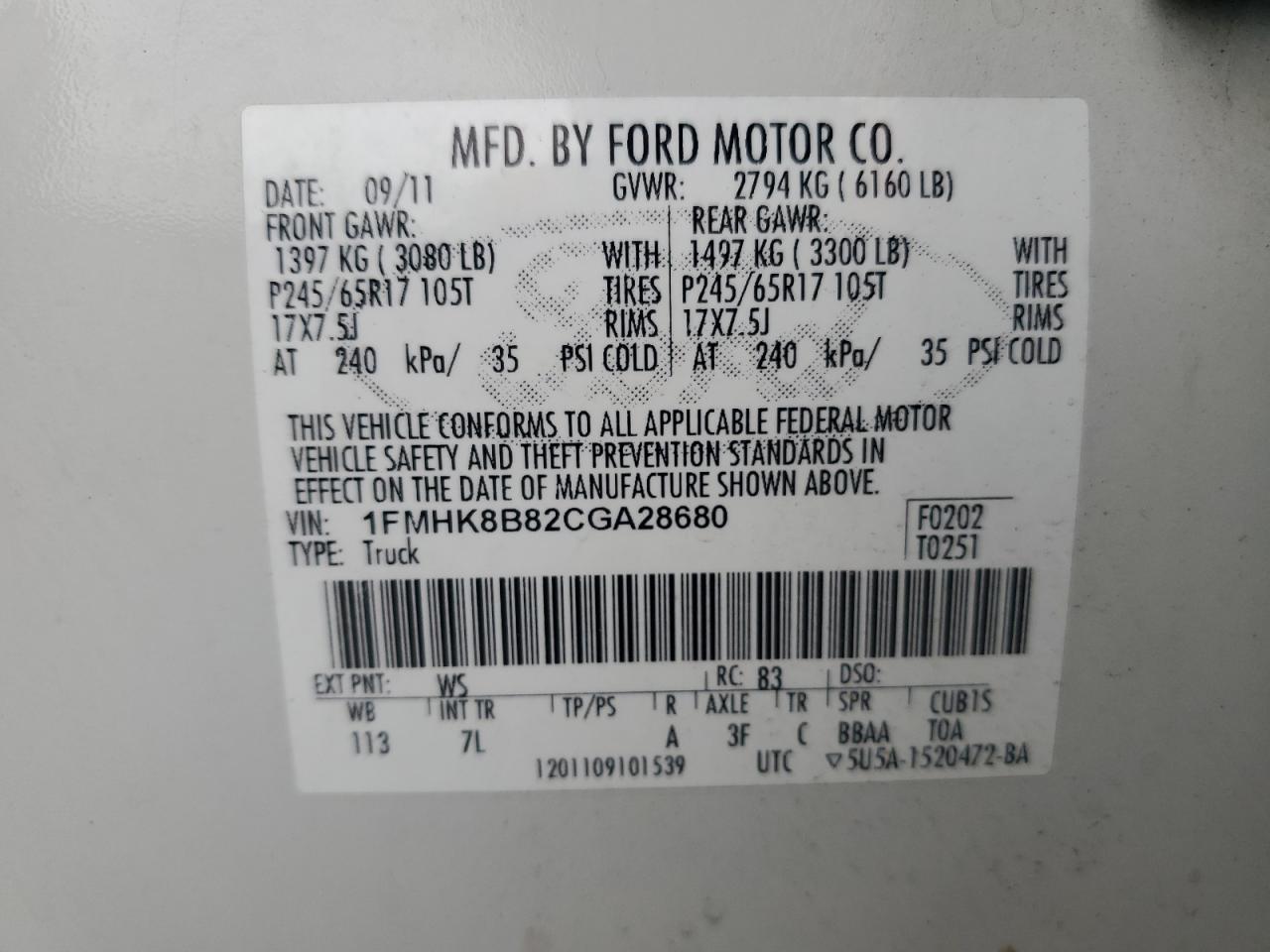 1FMHK8B82CGA28680 2012 Ford Explorer