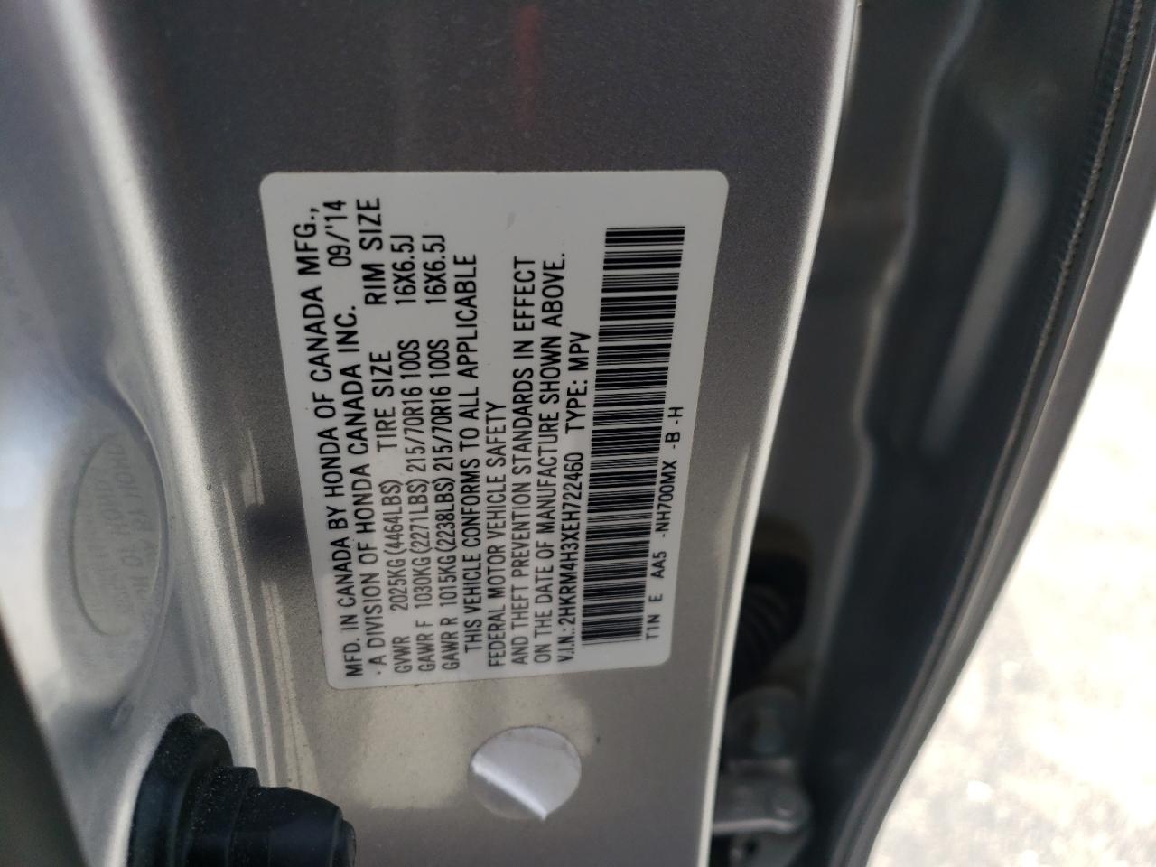 2HKRM4H3XEH722460 2014 Honda Cr-V Lx