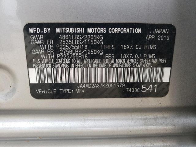 2019 Mitsubishi Outlander Es VIN: JA4AD2A37KZ051579 Lot: 54780964