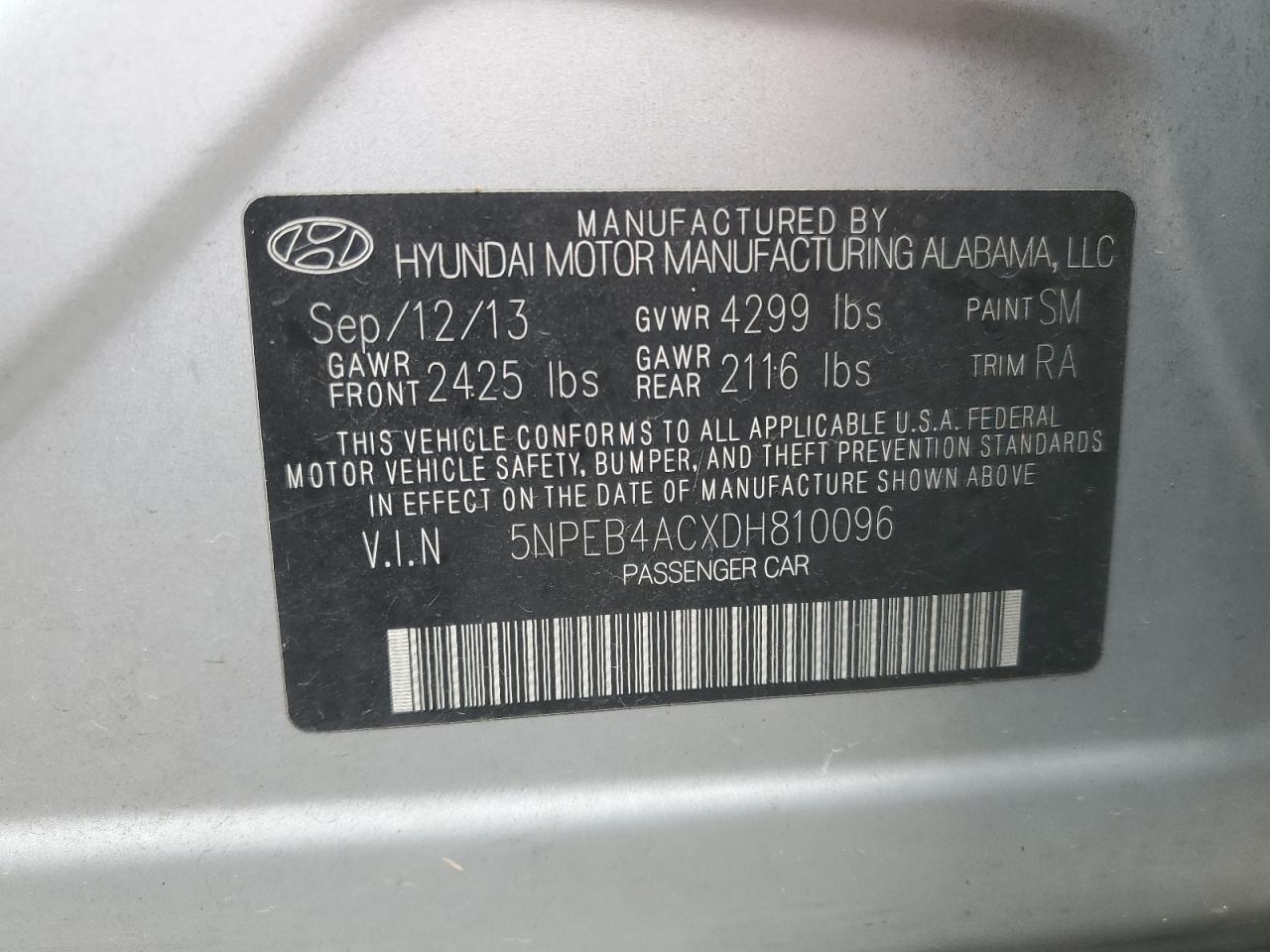 5NPEB4ACXDH810096 2013 Hyundai Sonata Gls
