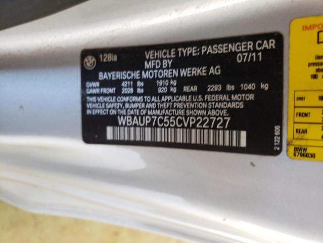 2012 BMW 128 I VIN: WBAUP7C55CVP22727 Lot: 55901374