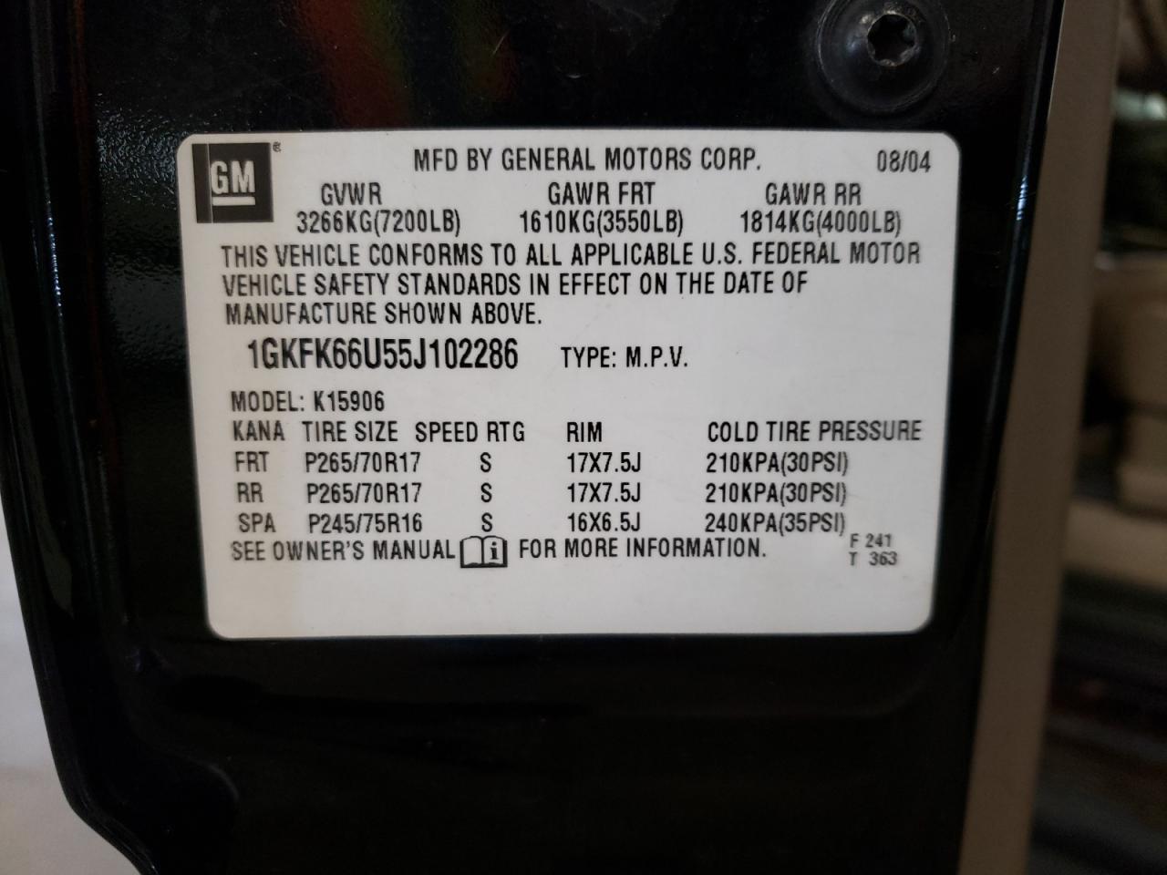 1GKFK66U55J102286 2005 GMC Yukon Xl Denali