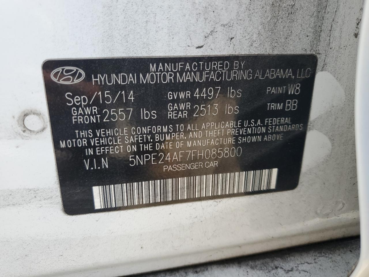 5NPE24AF7FH085800 2015 Hyundai Sonata Se