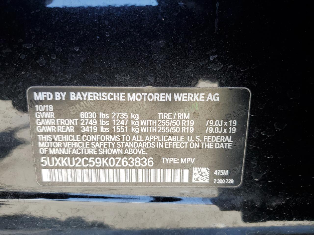 5UXKU2C59K0Z63836 2019 BMW X6 xDrive35I