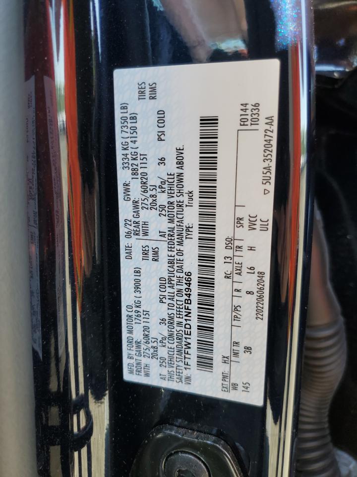 1FTFW1ED1NFB49466 2022 Ford F150 Supercrew