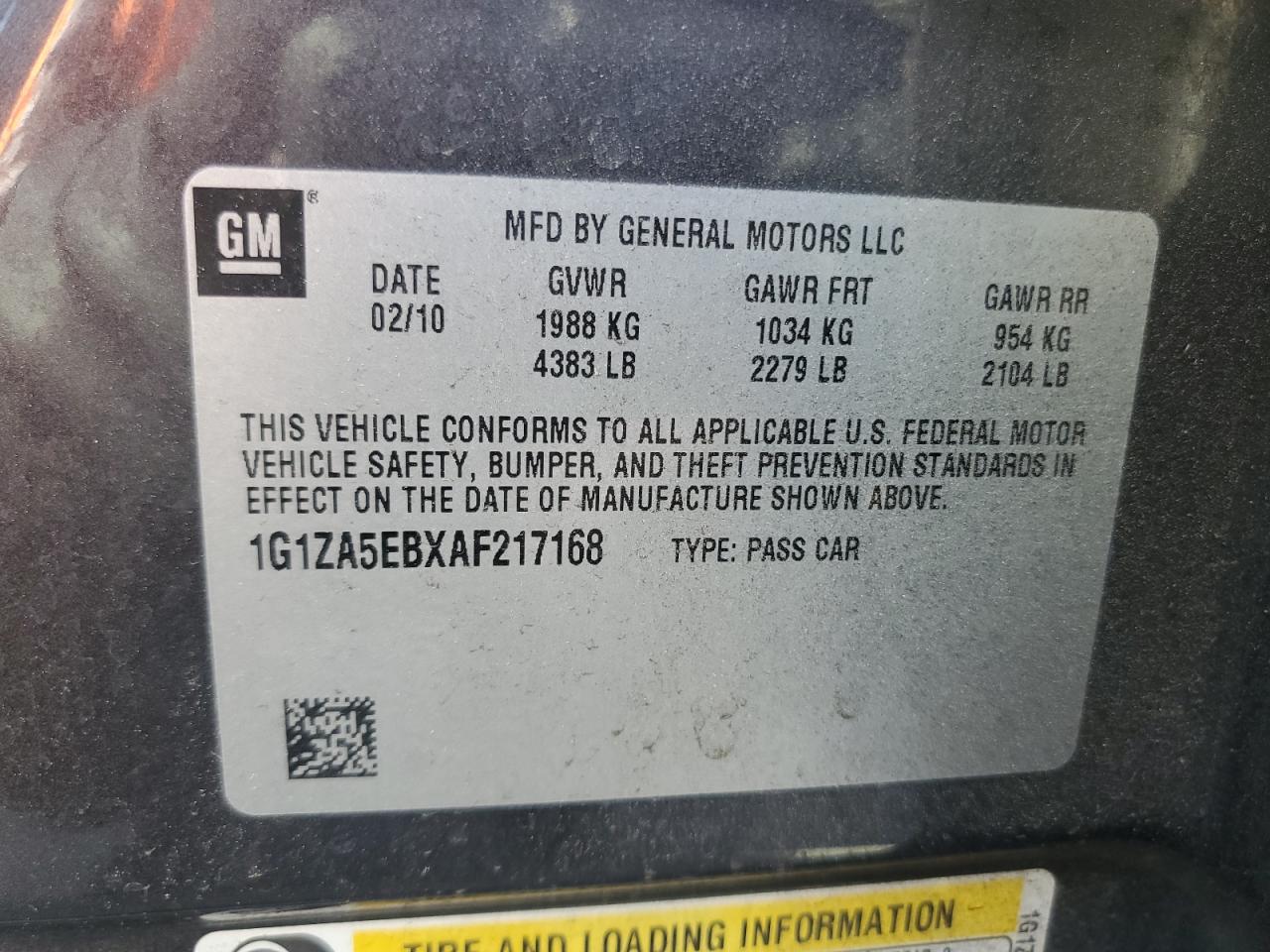 1G1ZA5EBXAF217168 2010 Chevrolet Malibu Ls