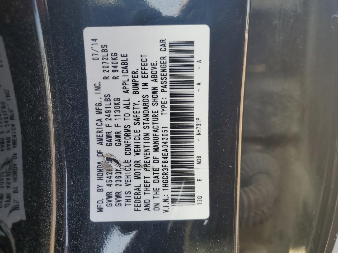 2014 Honda Accord Exl vin: 1HGCR3F84EA043051