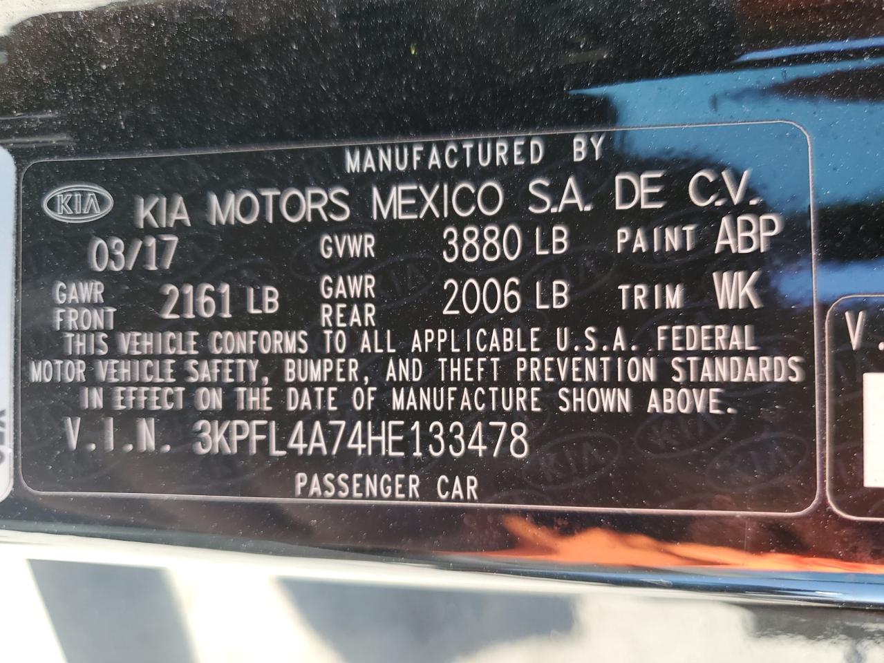 3KPFL4A74HE133478 2017 Kia Forte Lx