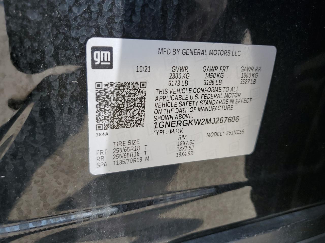 1GNERGKW2MJ267606 2021 Chevrolet Traverse Lt