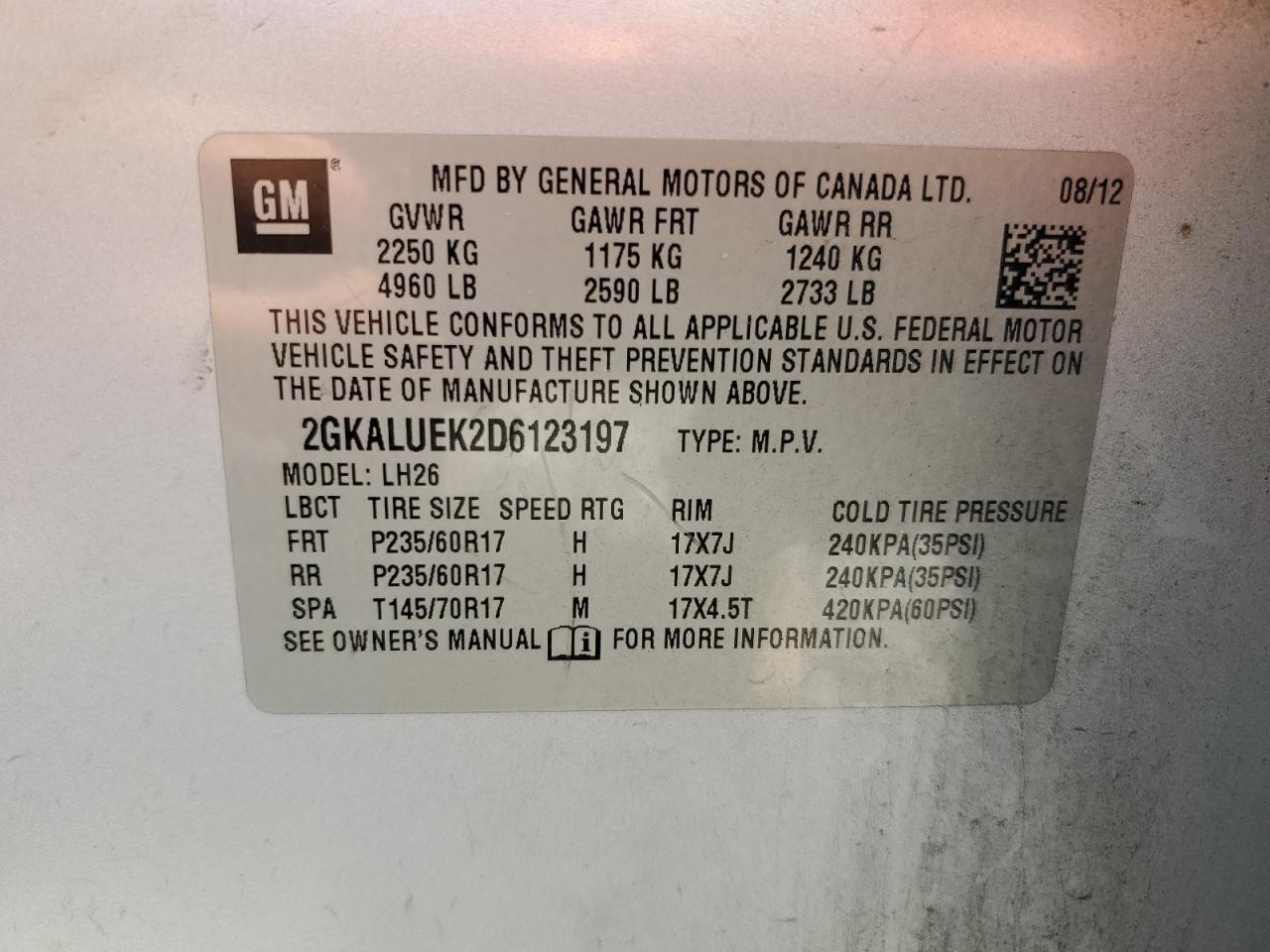 2GKALUEK2D6123197 2013 GMC Terrain Slt