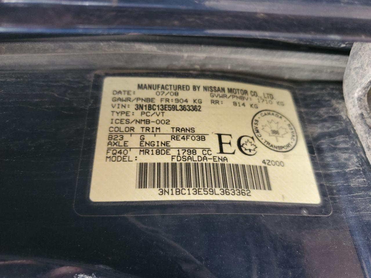 3N1BC13E59L363362 2009 Nissan Versa S