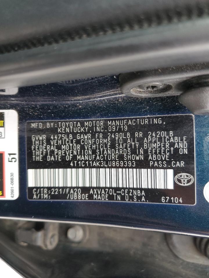 4T1C11AK3LU869393 2020 Toyota Camry Le