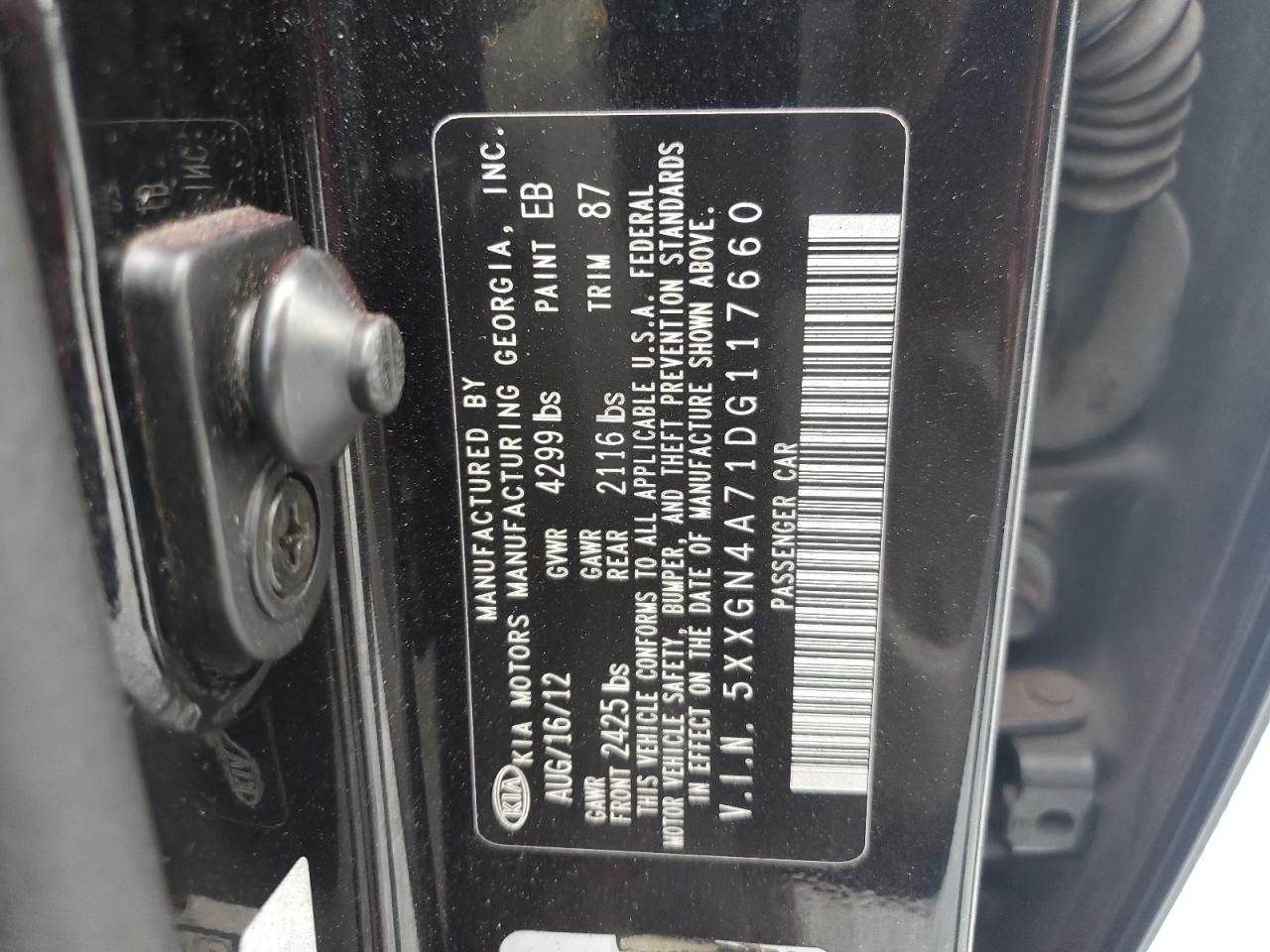 5XXGN4A71DG117660 2013 Kia Optima Ex