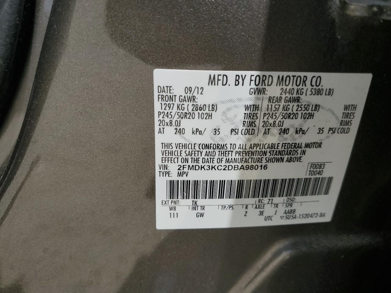 2FMDK3KC2DBA98016 2013 Ford Edge Limited