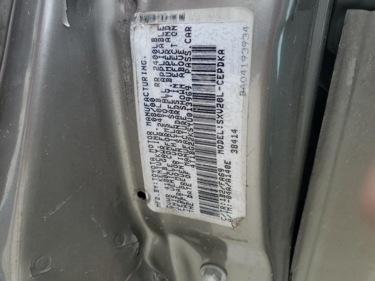 4T1BG22K5YU013969 2000 Toyota Camry Ce