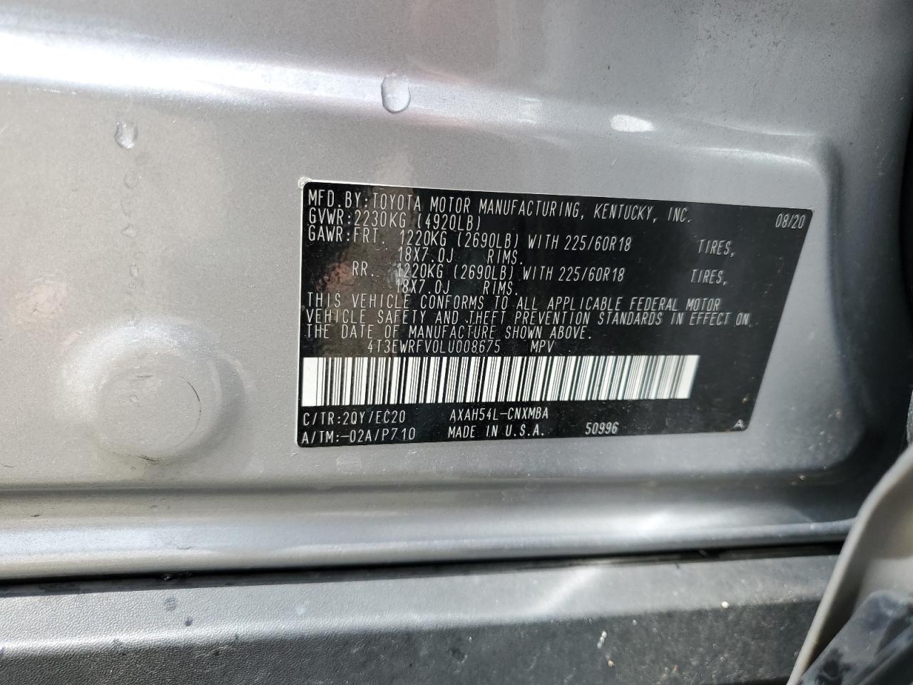 4T3EWRFV0LU008675 2020 Toyota Rav4 Xse