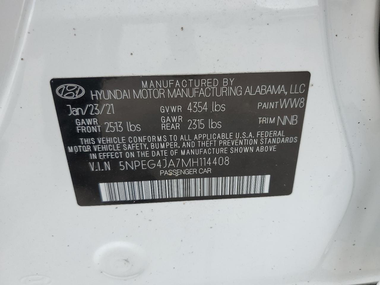 5NPEG4JA7MH114408 2021 Hyundai Sonata Se