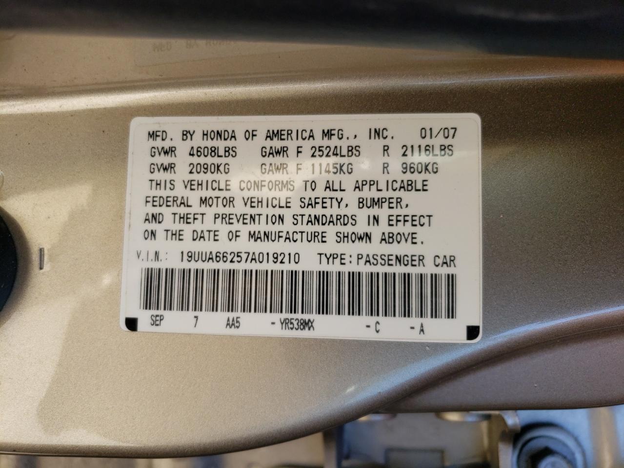 19UUA66257A019210 2007 Acura Tl