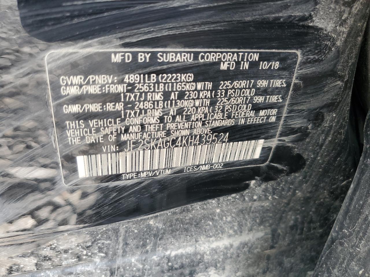 JF2SKAGC4KH439524 2019 Subaru Forester Premium