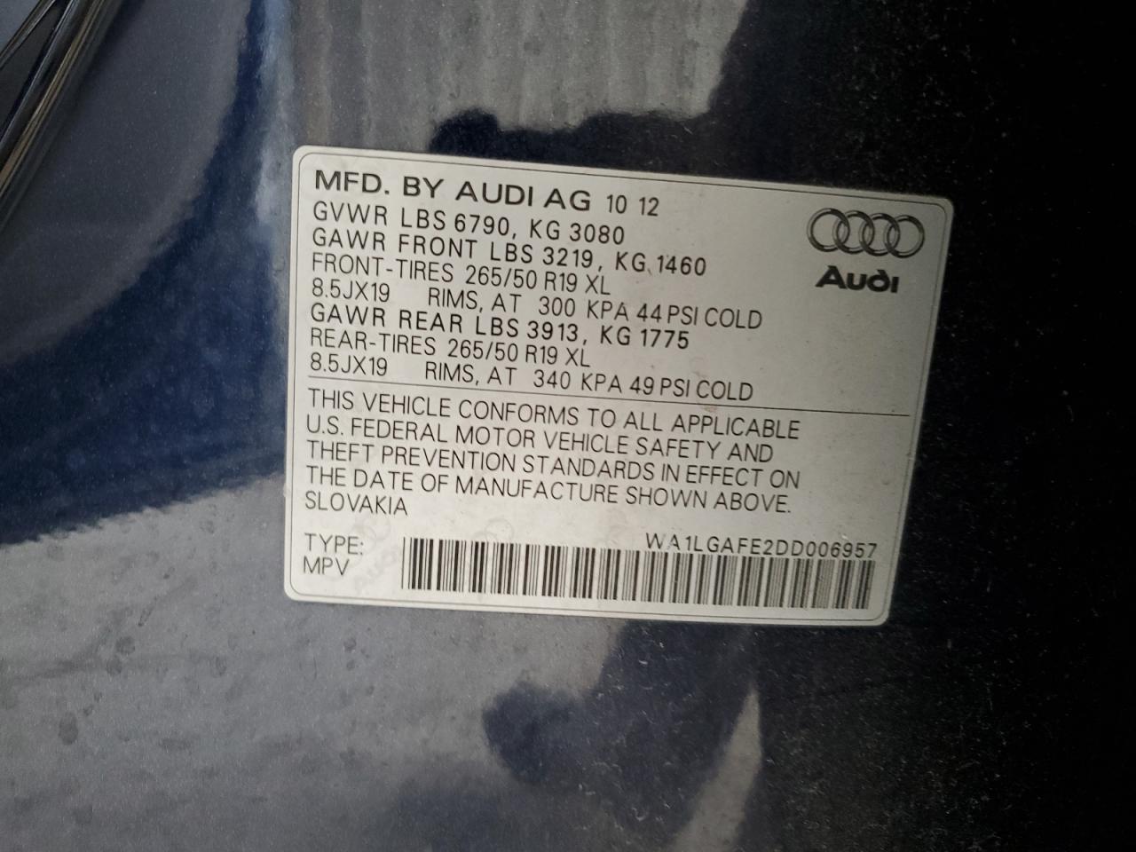 WA1LGAFE2DD006957 2013 Audi Q7 Premium Plus