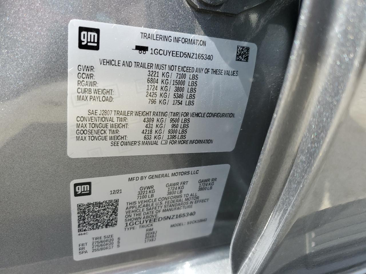 1GCUYEED5NZ165340 2022 Chevrolet Silverado Ltd K1500 Rst