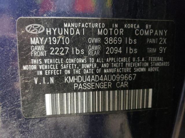 2010 Hyundai Elantra Blue VIN: KMHDU4AD4AU099667 Lot: 53958114