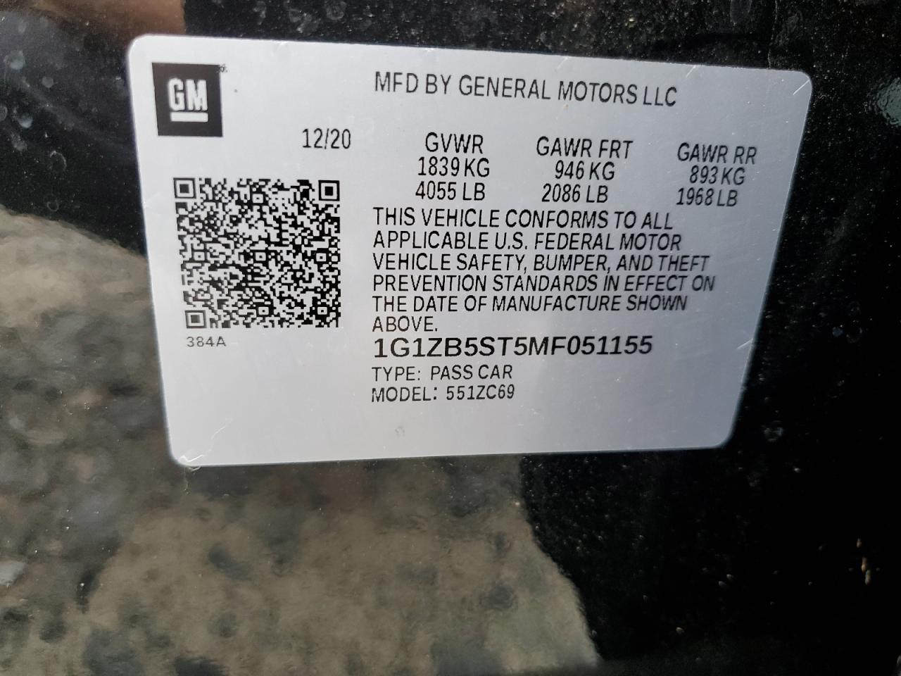 1G1ZB5ST5MF051155 2021 Chevrolet Malibu Ls