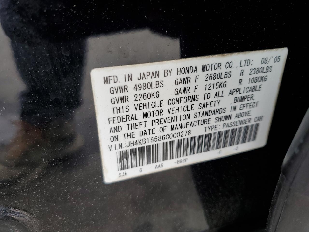 JH4KB16586C000278 2006 Acura Rl