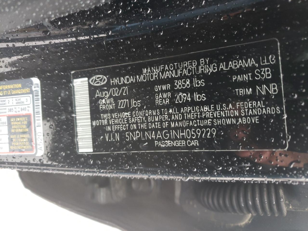 5NPLN4AG1NH059229 2022 Hyundai Elantra Sel