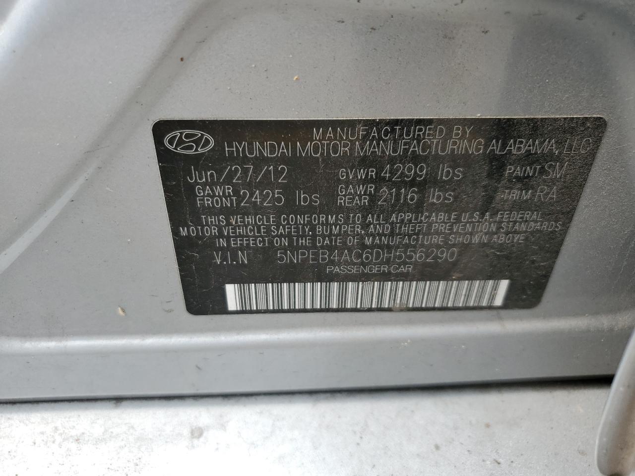 5NPEB4AC6DH556290 2013 Hyundai Sonata Gls