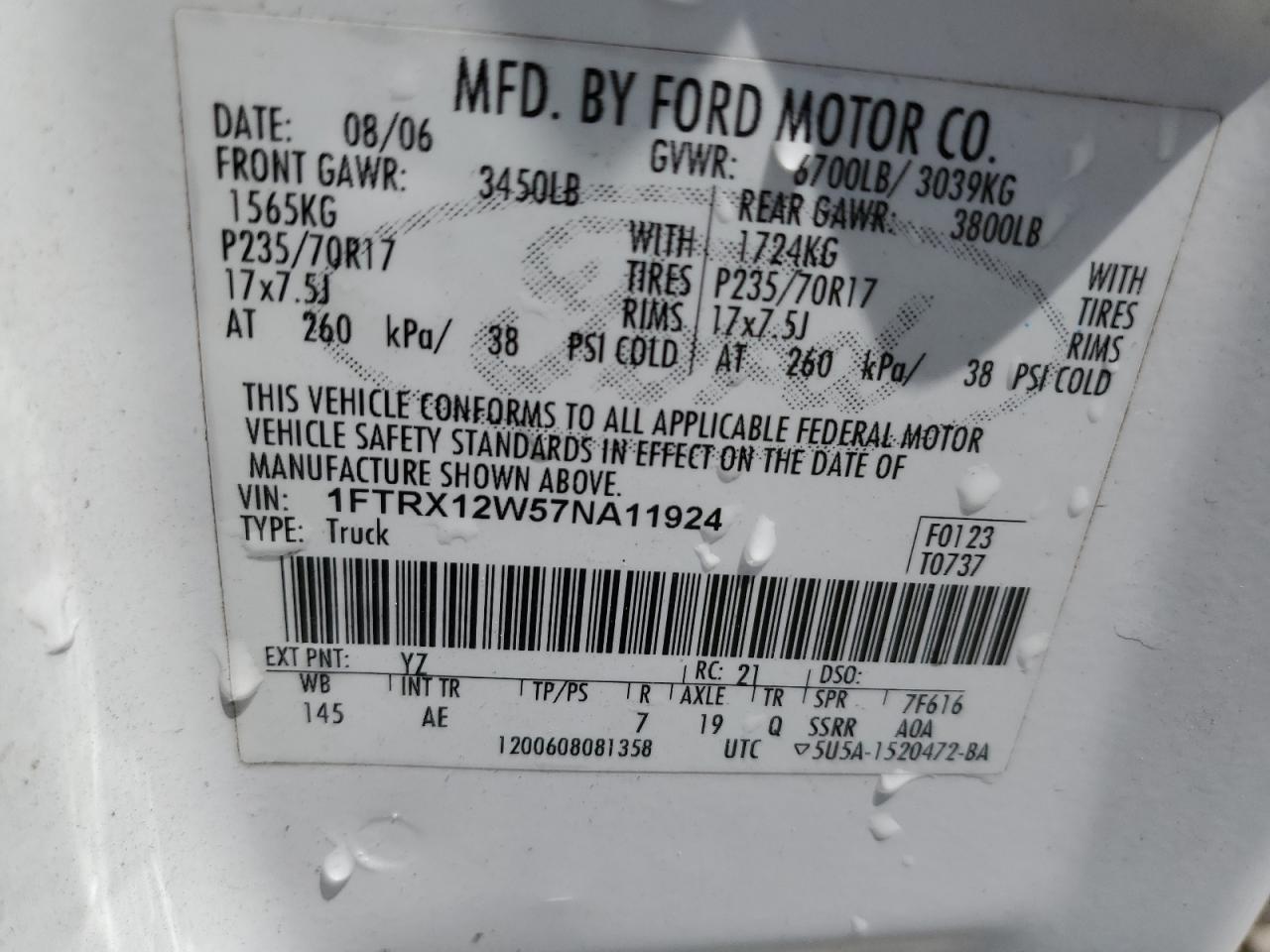 1FTRX12W57NA11924 2007 Ford F150