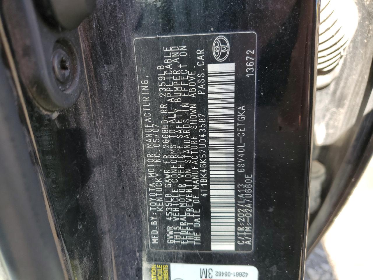 4T1BK46K57U043587 2007 Toyota Camry Le