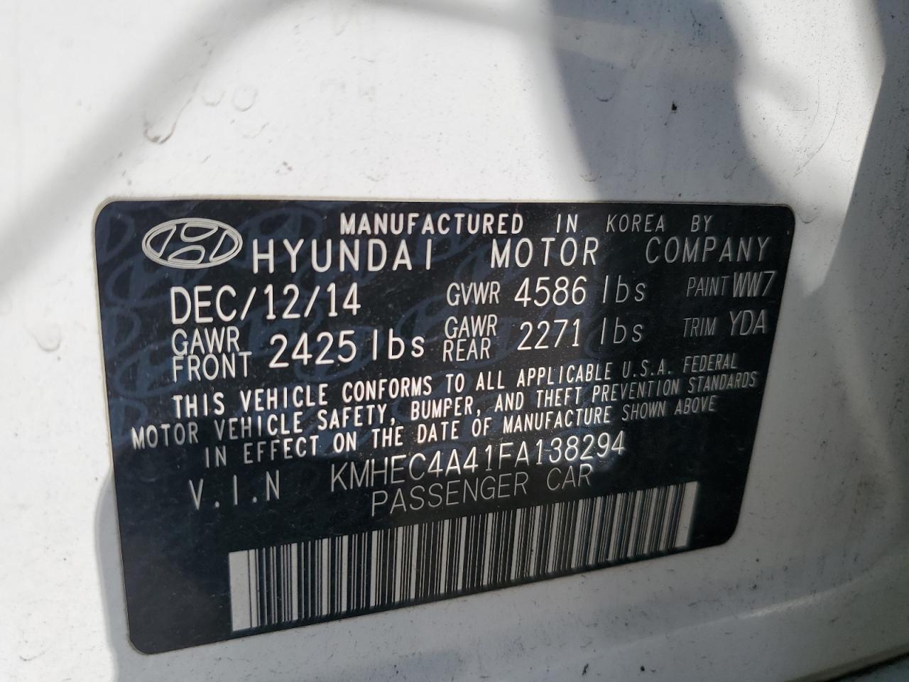 KMHEC4A41FA138294 2015 Hyundai Sonata Hybrid