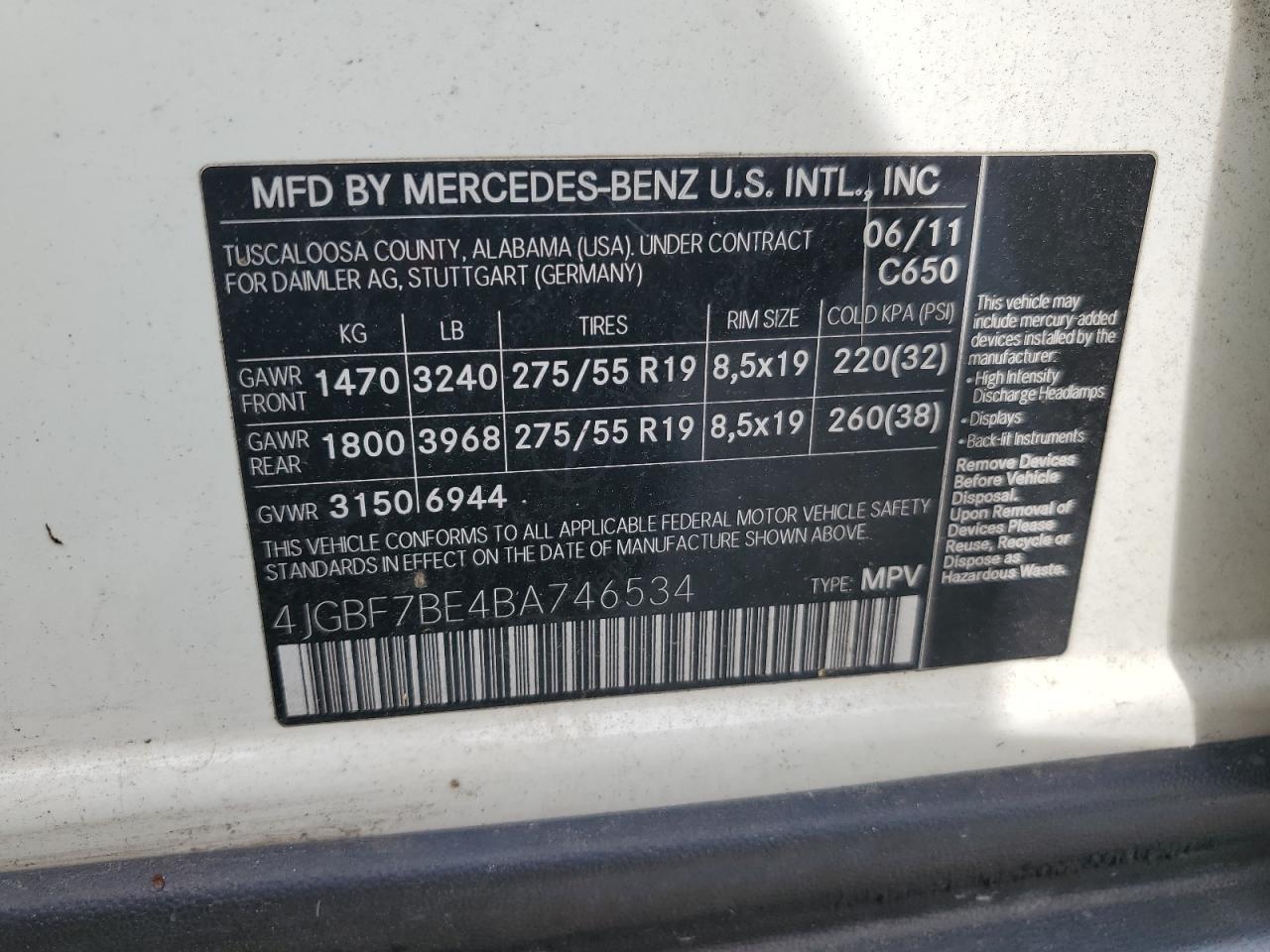 4JGBF7BE4BA746534 2011 Mercedes-Benz Gl 450 4Matic