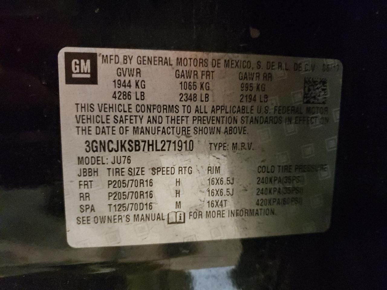 3GNCJKSB7HL271910 2017 Chevrolet Trax Ls