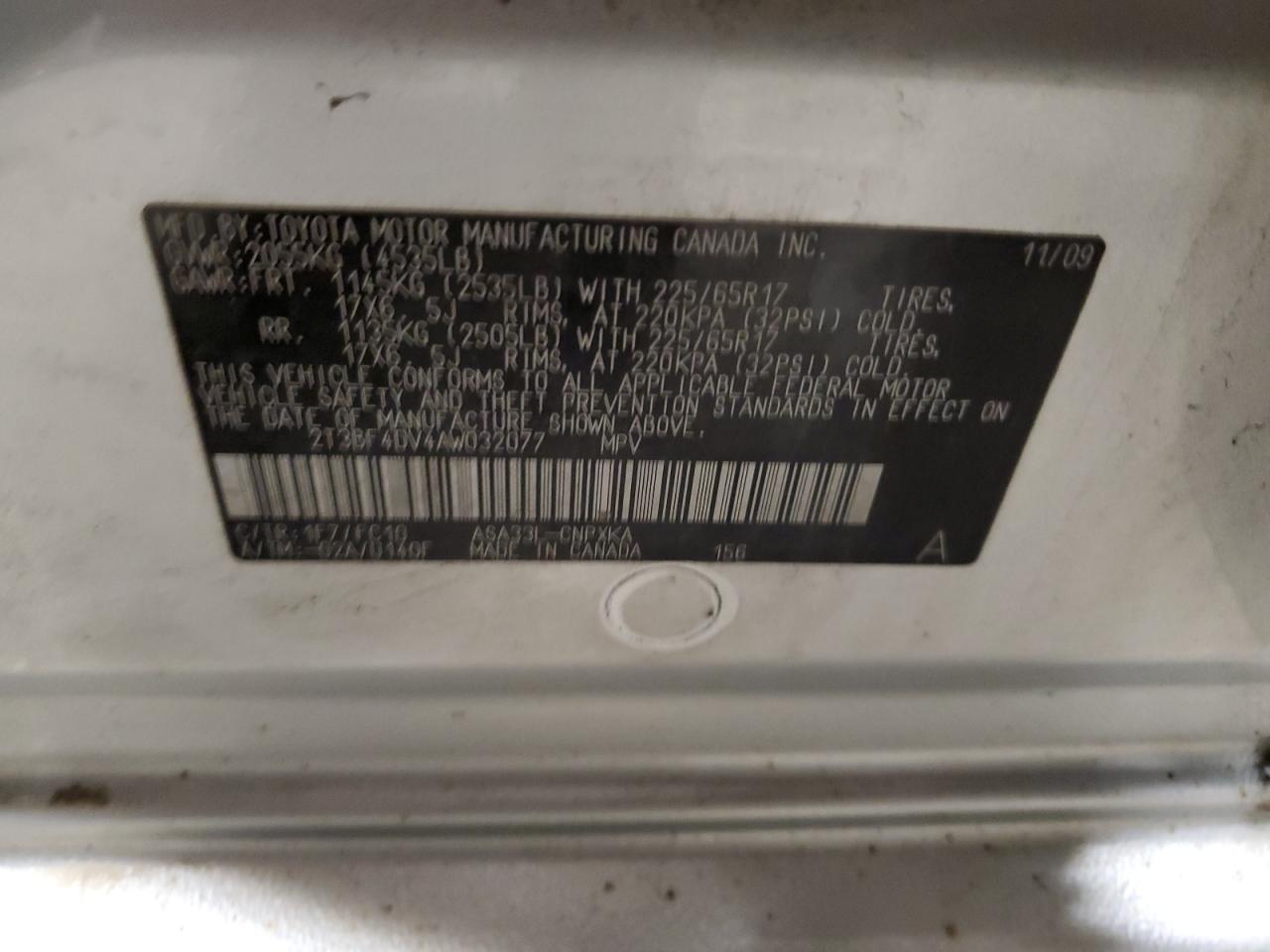 2T3BF4DV4AW032077 2010 Toyota Rav4