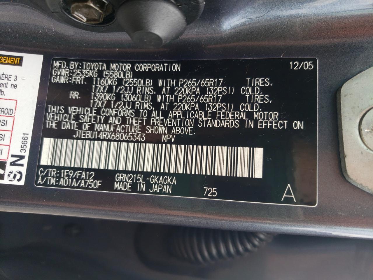 JTEBU14RX68065343 2006 Toyota 4Runner Sr5