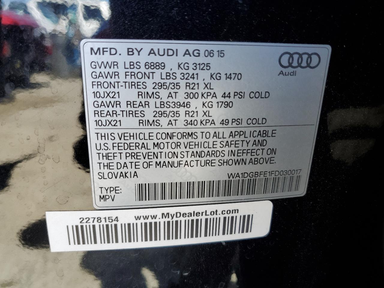 WA1DGBFE1FD030017 2015 Audi Q7 Prestige