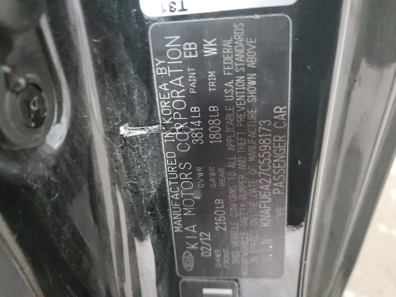 KNAFU6A27C5598173 2012 Kia Forte Ex