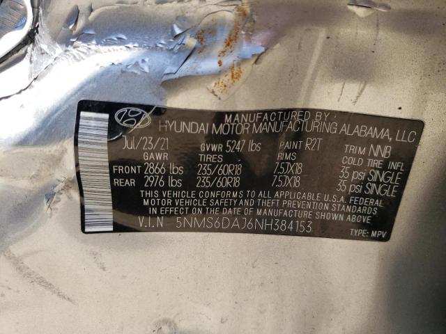2022 Hyundai Santa Fe Sel VIN: 5NMS6DAJ6NH384153 Lot: 57091364