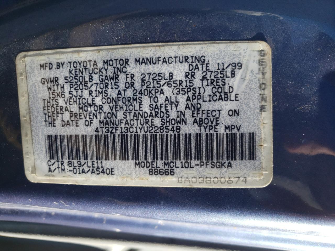 4T3ZF13C1YU228548 2000 Toyota Sienna Le